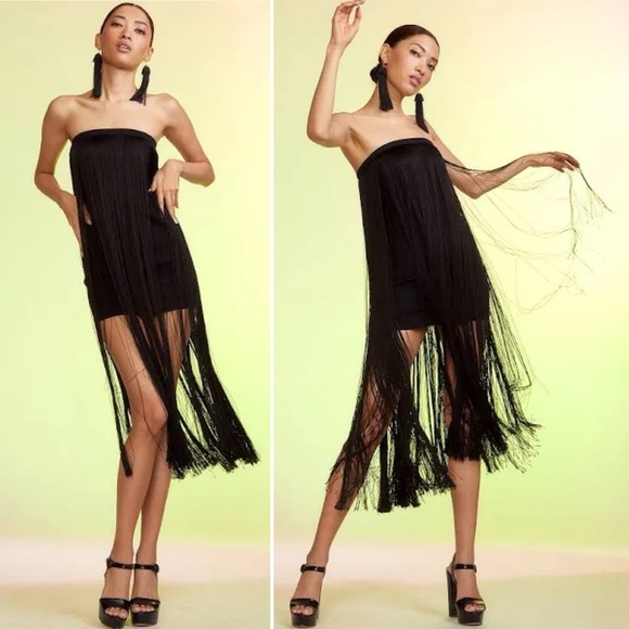 NWT Cynthia Rowley Gabrielle Strapless Fringe Dress Size 2 US Black - Picture 9 of 9